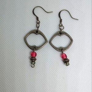 Stylish Silver and Pink Earrings Lip Design Pewter Kisses Casual Gift Birthday